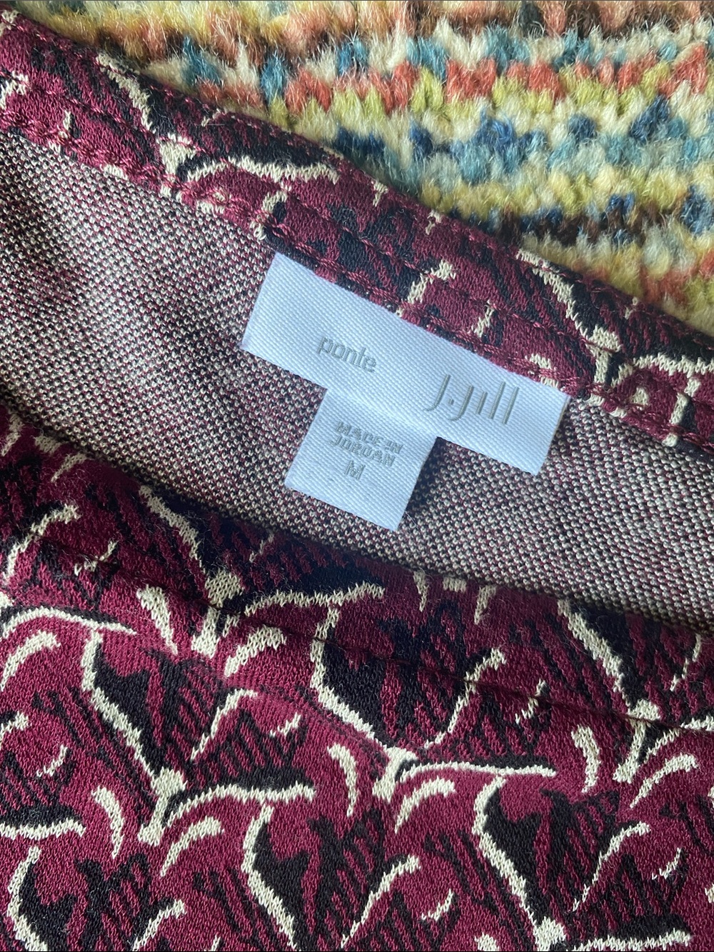 J Jill Ponte Tunic with Burgundy and Black Pattern M - Picture 2 of 11